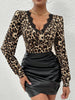 Lace Detail Leopard V-Neck Long Sleeve Top - Teresa's Fashionista LLC