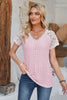 Eyelet V-Neck Lace Short Sleeve T-Shirt-Teresa's Fashionista LLC