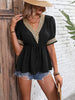 Contrast V-Neck Babydoll Top-Teresa's Fashionista LLC