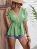 Contrast V-Neck Babydoll Top-Teresa's Fashionista LLC