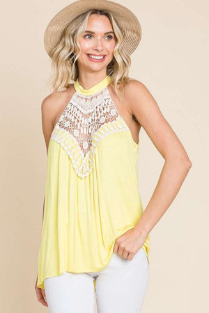 Culture Code Lace Panel Sleeveless Round Neck Top-Teresa's Fashionista LLC
