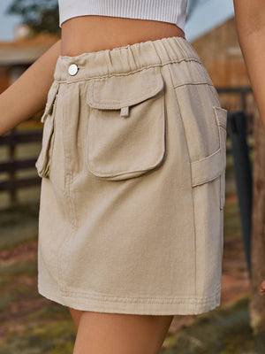 Pocketed Elastic Waist Denim Skirt-Teresa's Fashionista LLC