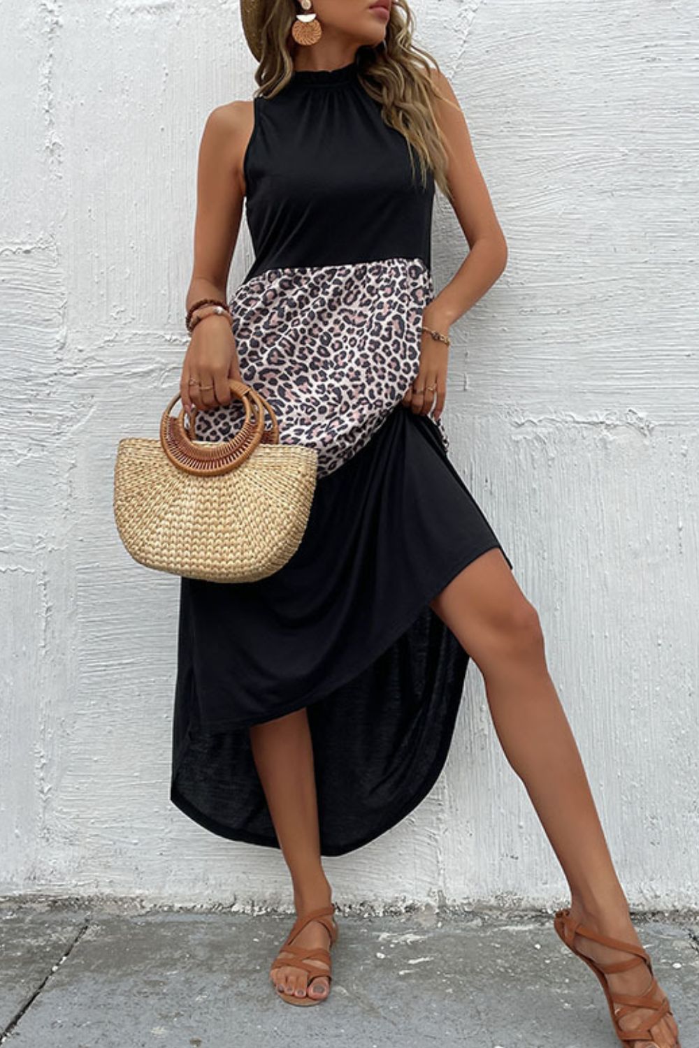 Leopard Contrast Sleeveless Maxi Dress-Teresa's Fashionista LLC