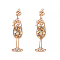Champagne Glass Rhinestone Dangle Earrings