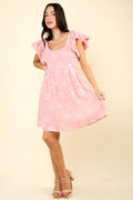 VERY J Flower Embroidered Organza Mini Dress-Teresa's Fashionista LLC
