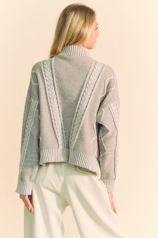 Davi & Dani Cable-Knit Turtleneck Dropped Shoulder Sweater - Teresa's Fashionista LLC
