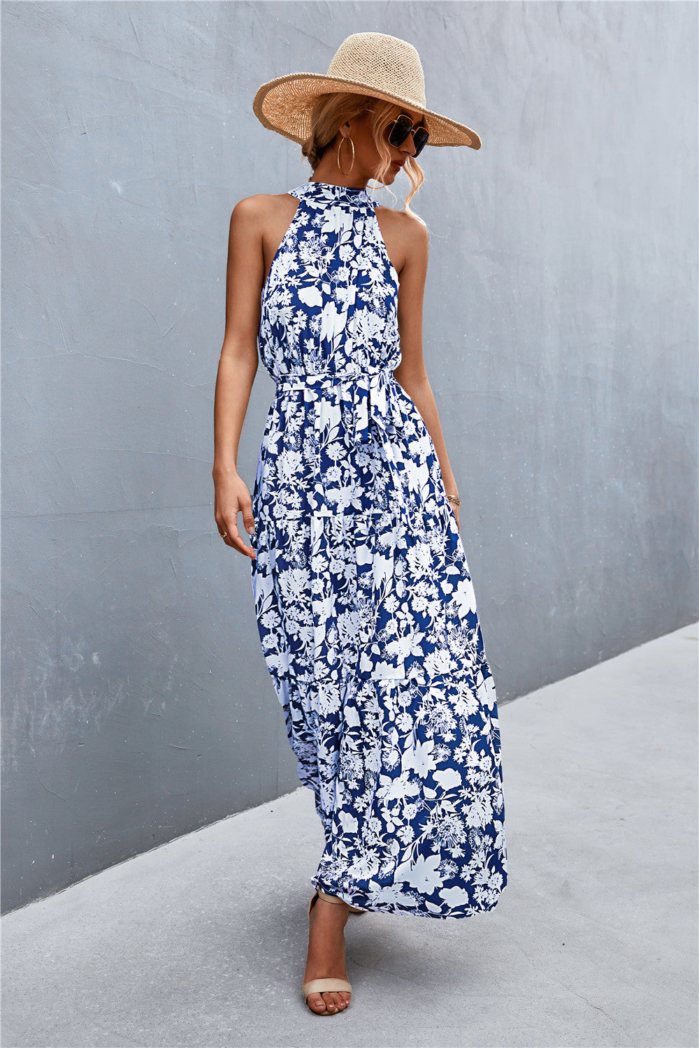 Printed Sleeveless Tie Waist Maxi Dress-Teresa&#39;s Fashionista LLC