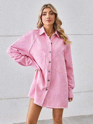 Raw Hem Button Up Denim Dress-Teresa's Fashionista LLC