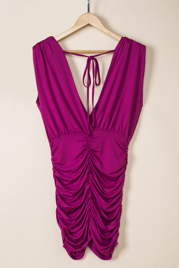 Ruched Surplice Sleeveless Wrap Dress-Teresa's Fashionista LLC