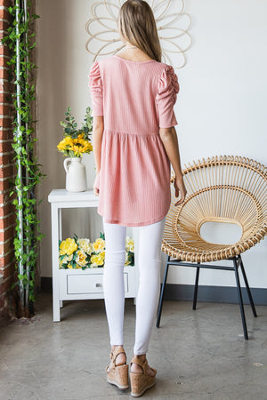 Heimish Full Size Waffle Knit V-Neck Babydoll Top-Teresa's Fashionista LLC