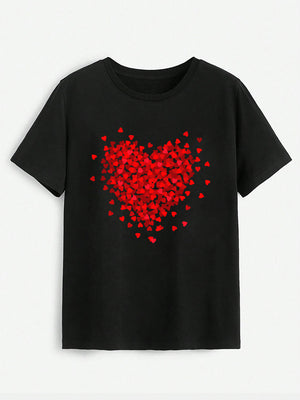 Heart Round Neck Short Sleeve T-Shirt-Teresa's Fashionista LLC