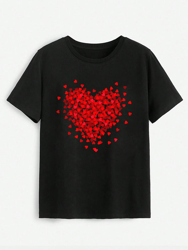 Heart Round Neck Short Sleeve T-Shirt-Teresa's Fashionista LLC