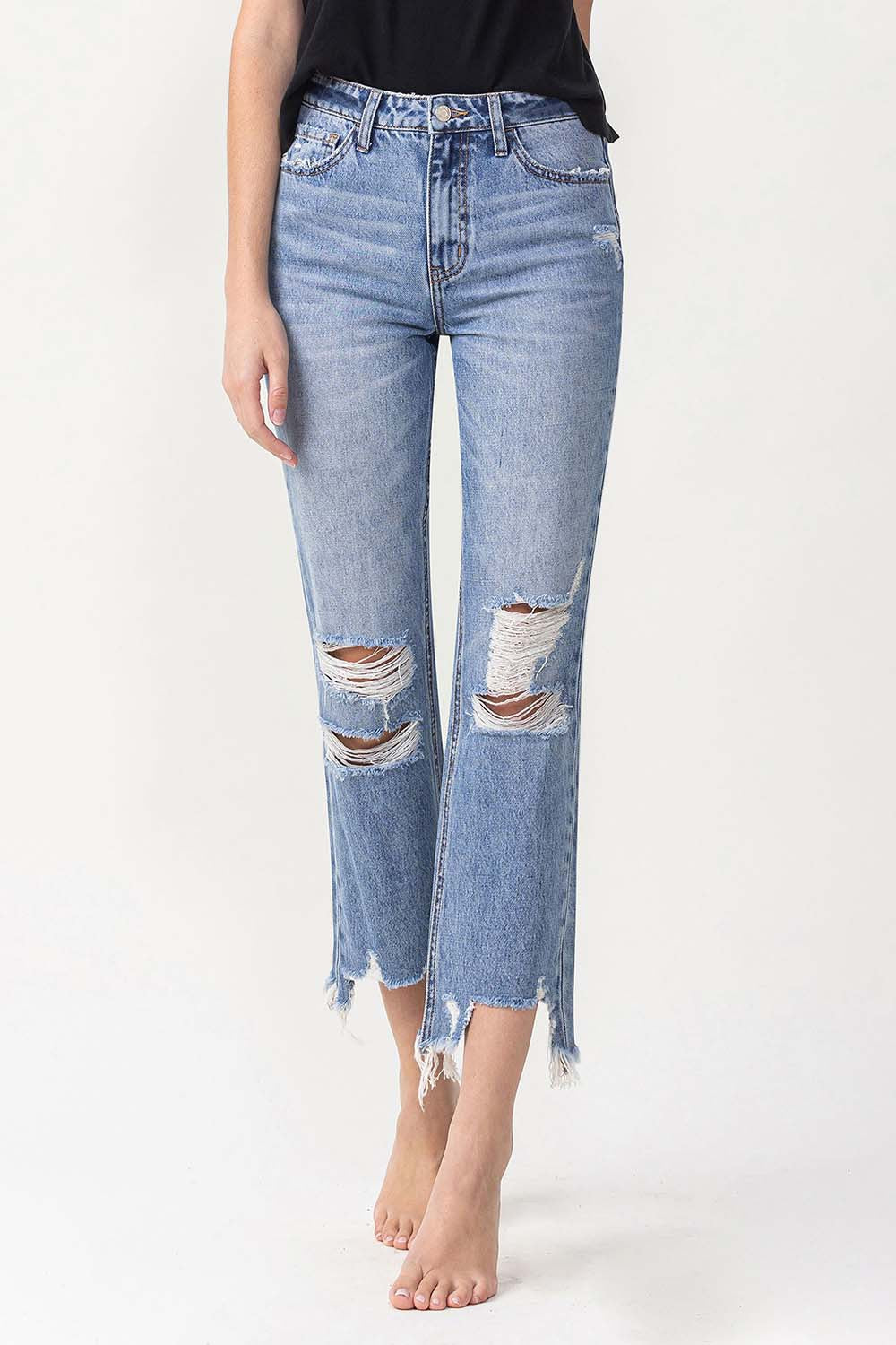 Lovervet High Rise Distressed Straight Jeans - Teresa's Fashionista LLC
