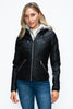 YMI Faux Layered Double-Zipper Jacket with Fuzzy Hood - Teresa's Fashionista LLC