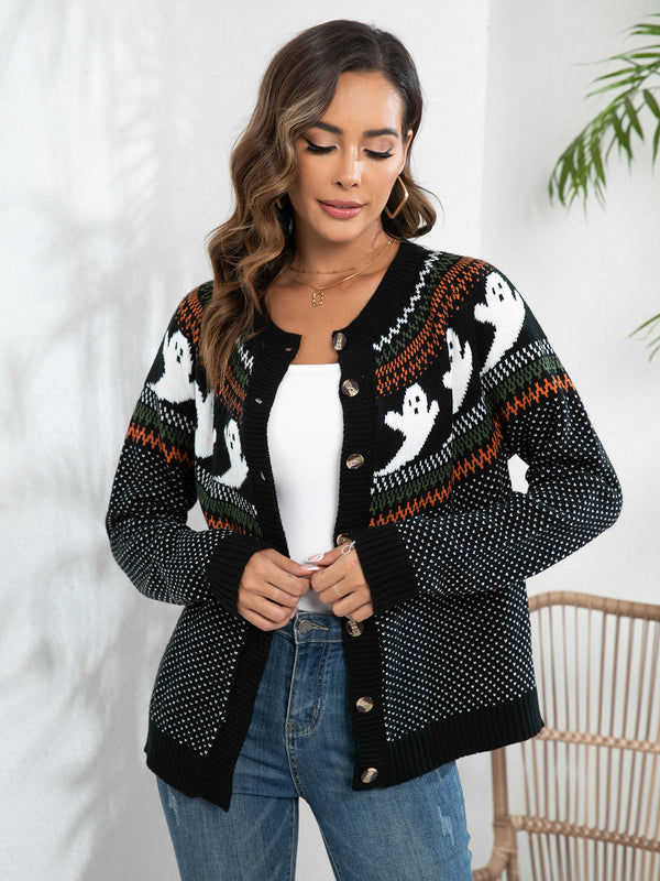 Ghost Button Up Long Sleeve Cardigan - Teresa's Fashionista LLC