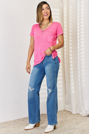 Zenana V-Neck Short Sleeve Slit T-Shirt-Teresa's Fashionista LLC