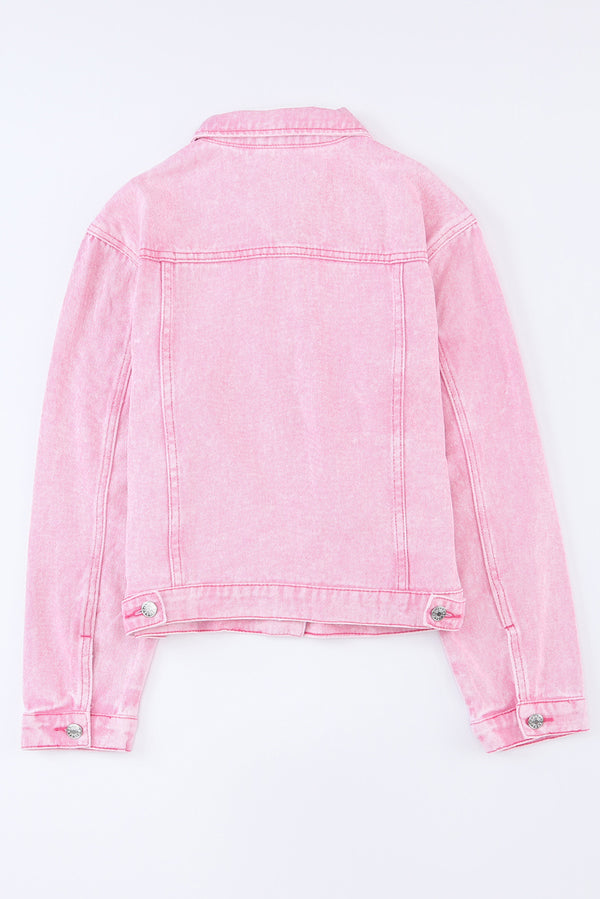 Pocketed Button Up Collared Neck Denim Jacket-Teresa's Fashionista LLC