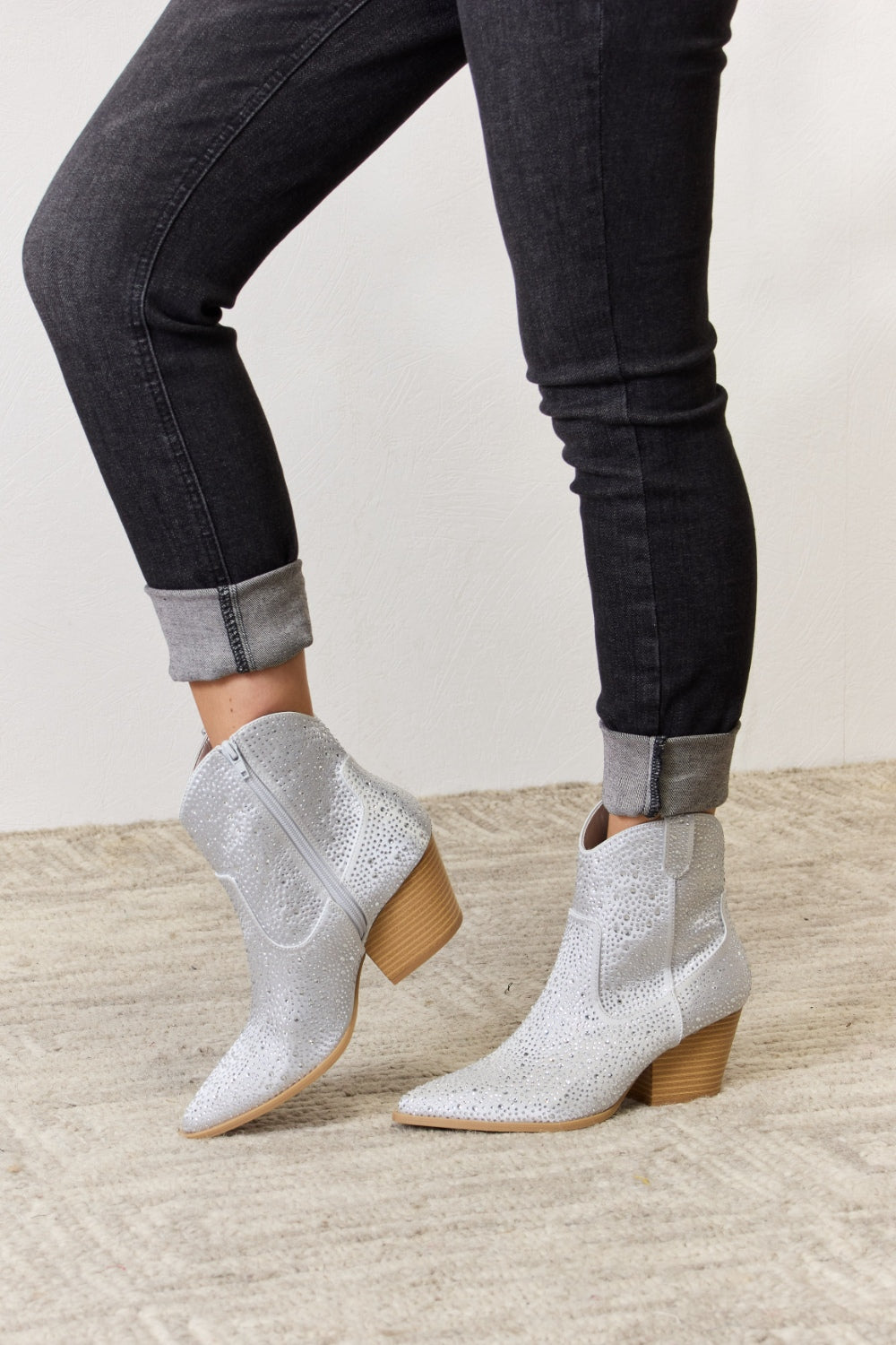East Lion Corp Rhinestone Ankle Cowboy Boots-Teresa&#39;s Fashionista LLC
