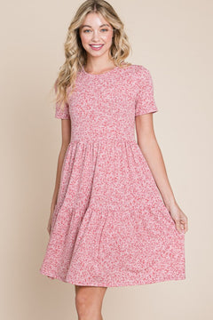 BOMBOM Printed Short Sleeve Mini Dress-Teresa's Fashionista LLC