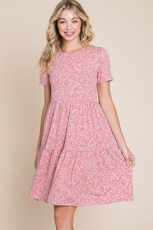 BOMBOM Printed Short Sleeve Mini Dress-Teresa's Fashionista LLC