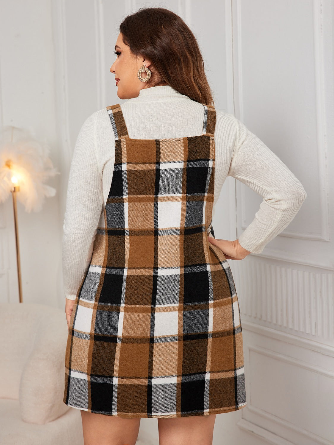 Honey Plus Size Plaid Wide Strap Overall Dress - Teresa's Fashionista LLC