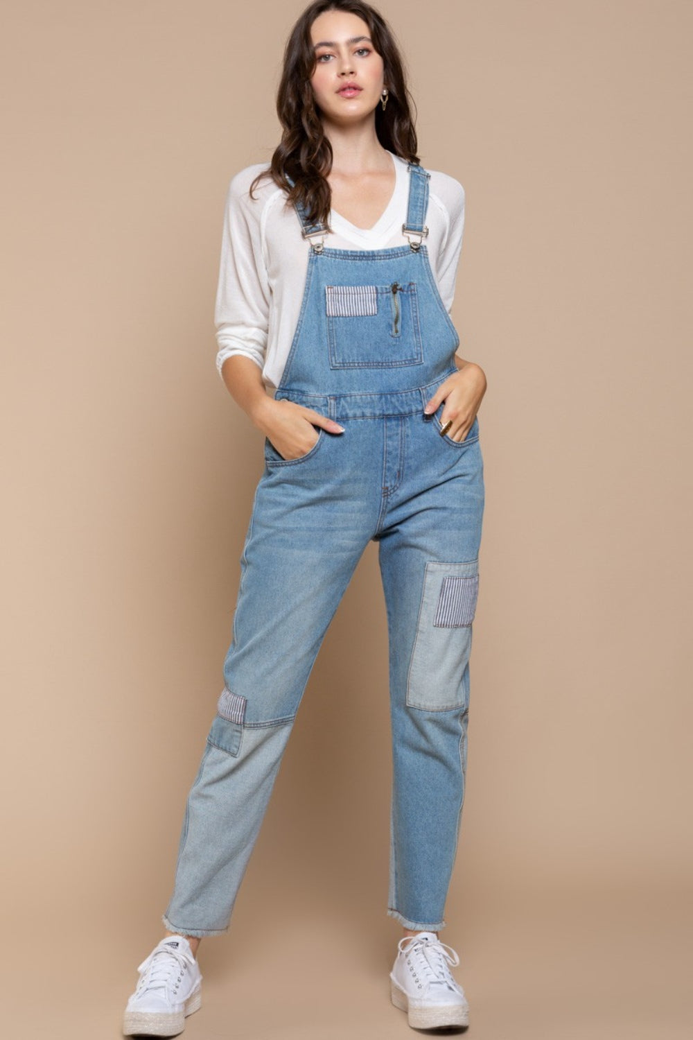 POL Front Chest Zipper Slim Leg Denim Overalls - Teresa's Fashionista LLC