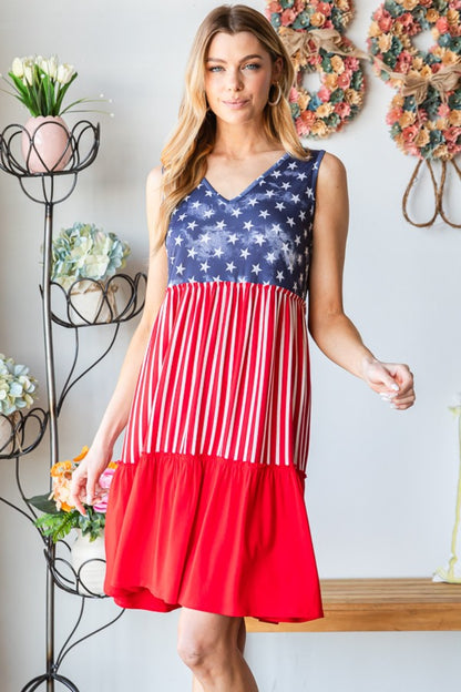 Heimish Full Size US Flag Theme Contrast Tank Dress-Teresa&#39;s Fashionista LLC