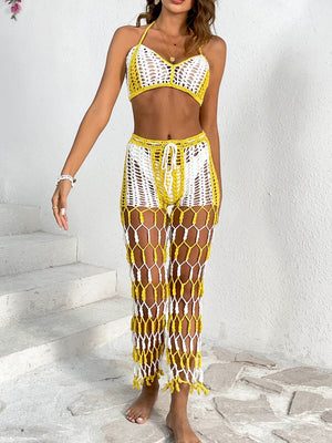 Cutout Halter Neck Top and Pants Two-Piece Swim Set-Teresa's Fashionista LLC
