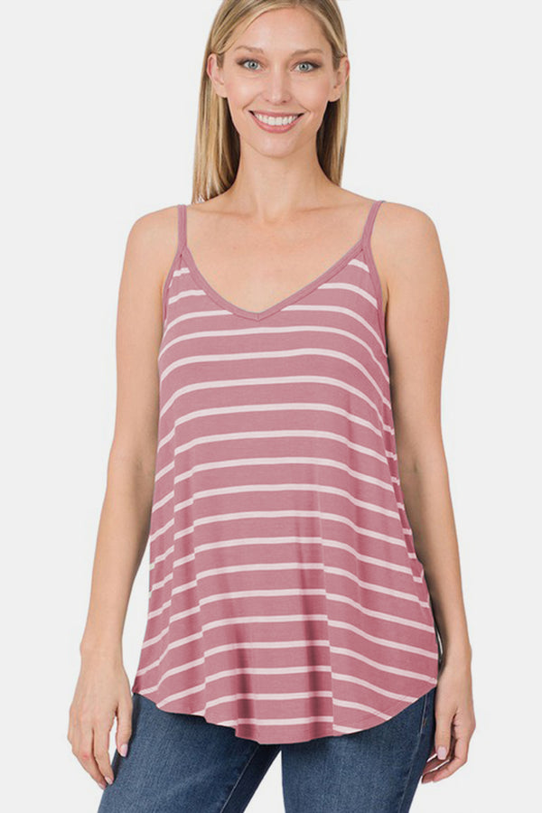 Zenana Striped Curved Hem Cami-Teresa's Fashionista LLC