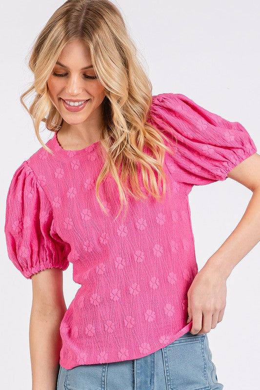 Mittoshop Flower Pattern Round Neck Short Sleeve Top - Teresa's Fashionista LLC
