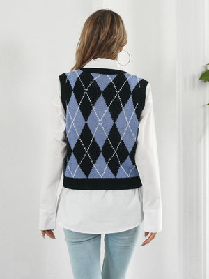 Skull Geometric V-Neck Sweater Vest - Teresa's Fashionista LLC