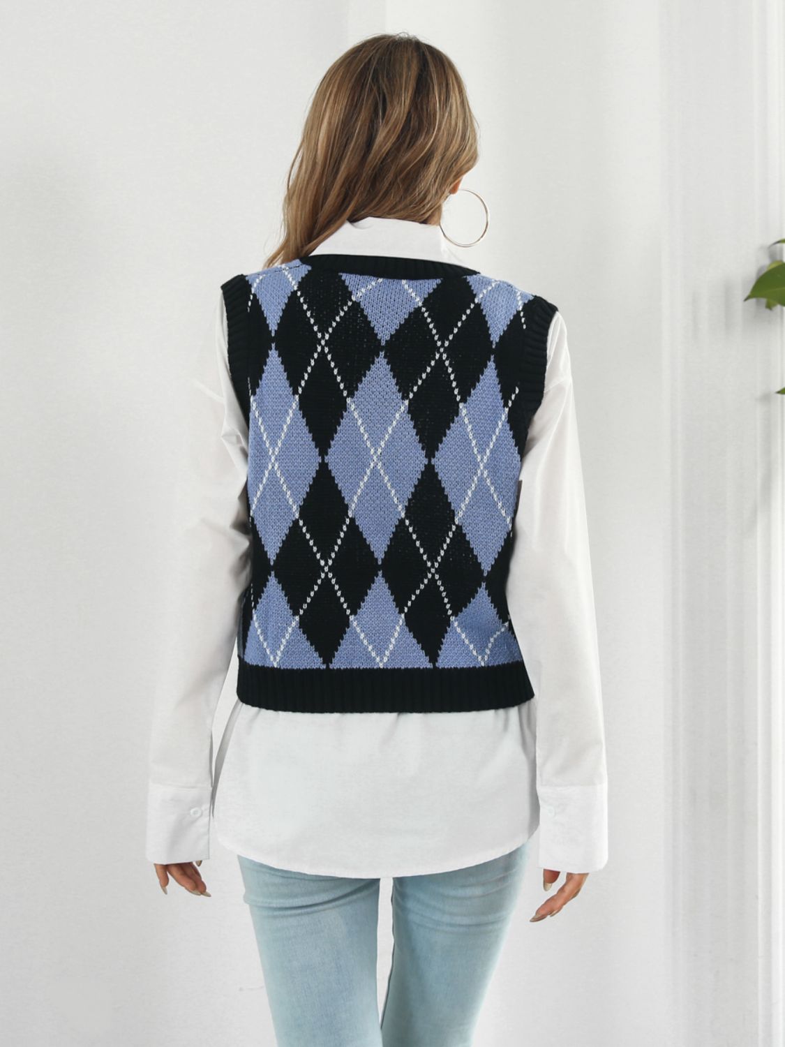 Skull Geometric V-Neck Sweater Vest - Teresa's Fashionista LLC