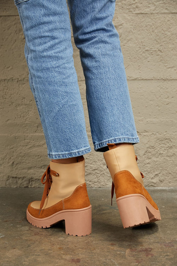 East Lion Corp Lace Up Lug Booties-Teresa's Fashionista LLC