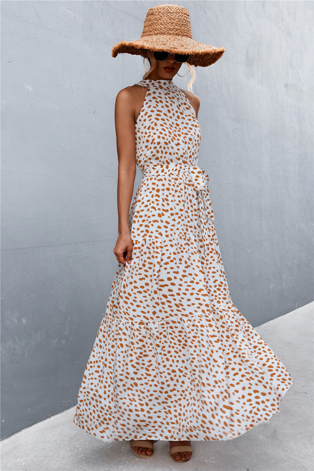 Printed Sleeveless Tie Waist Maxi Dress-Teresa&#39;s Fashionista LLC