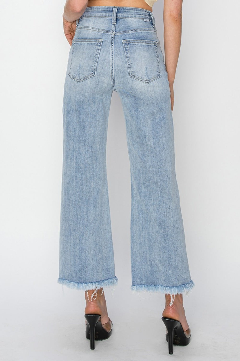 RISEN High Rise Crop Wide Fray Hem Jeans - Teresa's Fashionista LLC