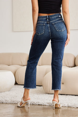 RFM Crop Dylan Full Size Tummy Control Distressed High Waist Raw Hem Jeans-Teresa's Fashionista LLC