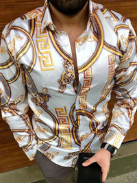 Men's Plus Size Printed Button Up Long Sleeve Shirt