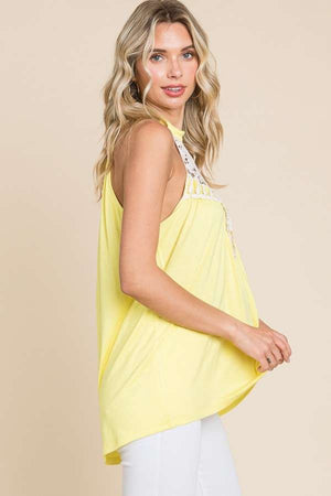 Culture Code Lace Panel Sleeveless Round Neck Top-Teresa's Fashionista LLC