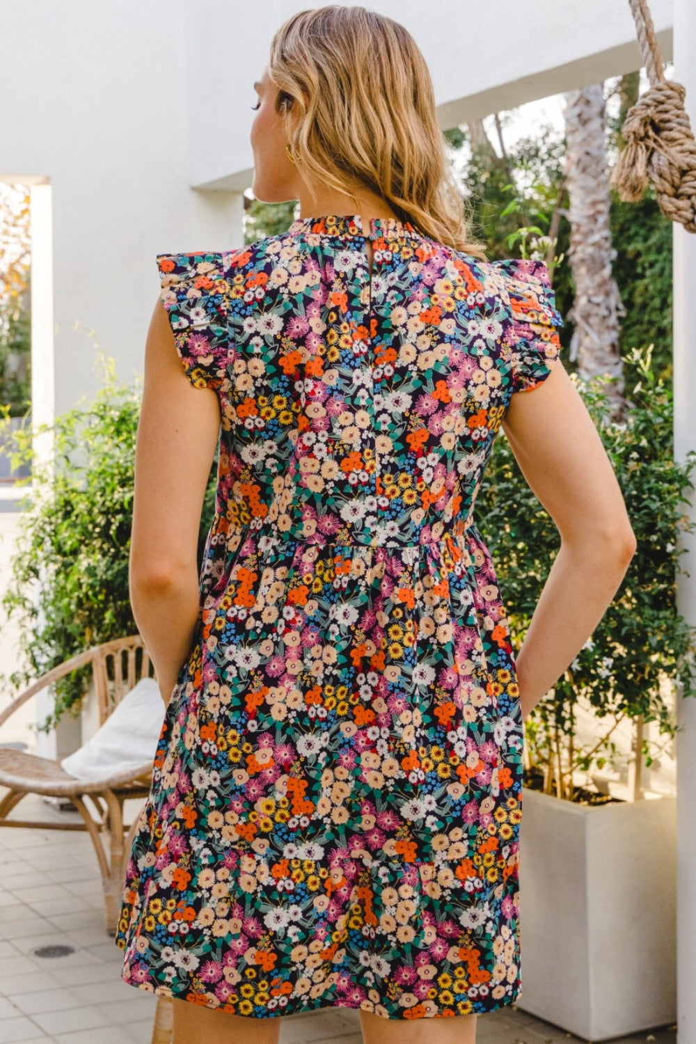 ODDI Full Size Floral Ruffled Cap Sleeve Mini Dress-Teresa&#39;s Fashionista LLC