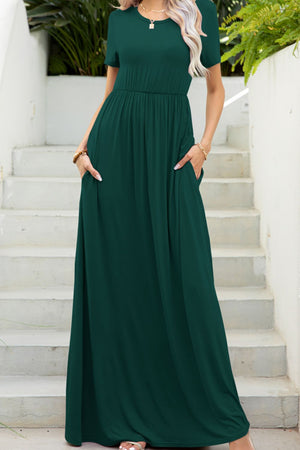 Round Neck Maxi Tee Dress with Pockets-Teresa's Fashionista LLC