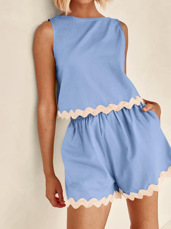 Contrast Trim Sleeveless Top and Shorts Set-Teresa's Fashionista LLC