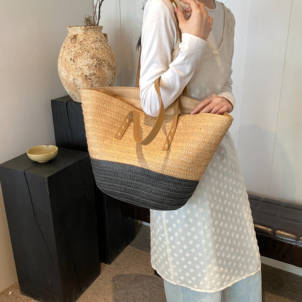 Contrast Straw Braided Handbag-Teresa's Fashionista LLC