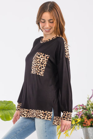Celeste Full Size Leopard Round Neck Dropped Shoulder T-Shirt - Teresa's Fashionista LLC