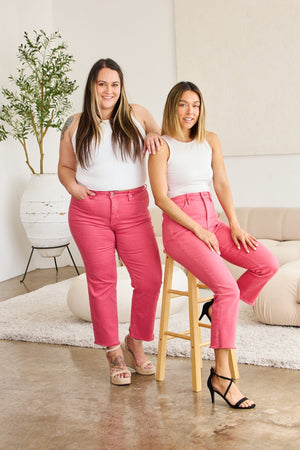 RFM Crop Dylan Full Size Tummy Control High Waist Raw Hem Jeans-Teresa's Fashionista LLC