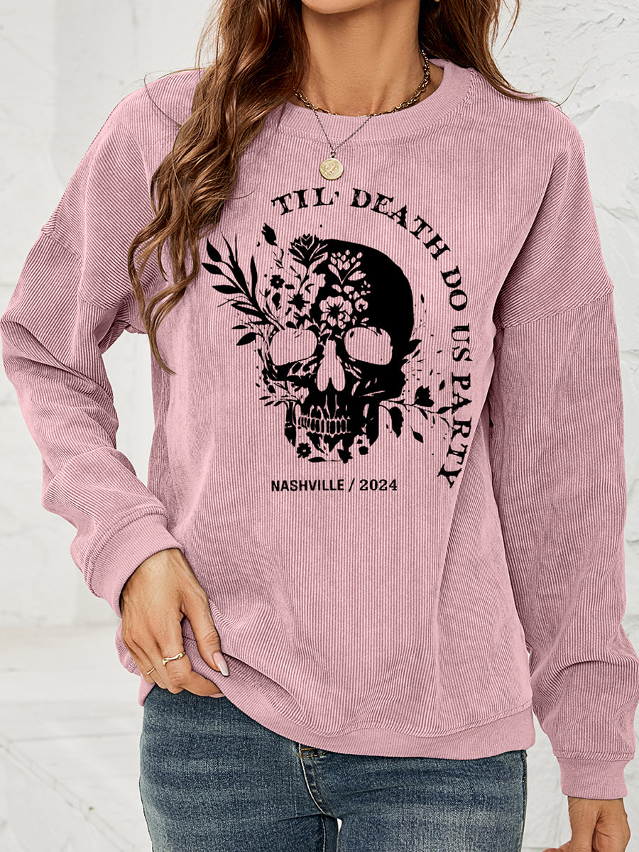 Skull Graphic Dropped Shoulder Sweatshirt - Teresa's Fashionista LLC