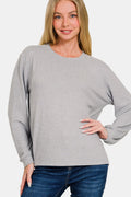 Zenana Hacci Round Neck Long Sleeve T-Shirt - Teresa's Fashionista LLC