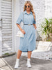 Button Up Dropped Shoulder Denim Dress-Teresa's Fashionista LLC