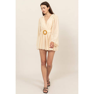 Plunging Neckline Bell Sleeve Romper
