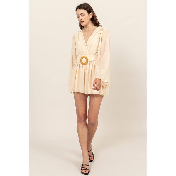 Plunging Neckline Bell Sleeve Romper