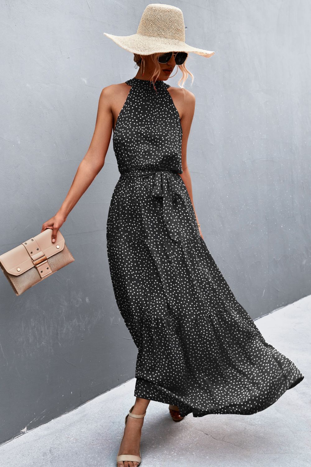 Printed Sleeveless Tie Waist Maxi Dress-Teresa&#39;s Fashionista LLC
